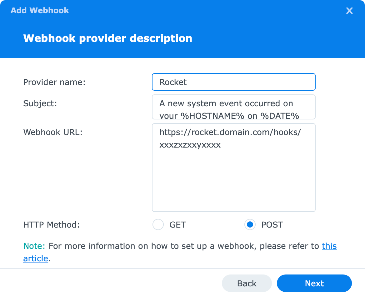 DSM push notifications with webhooks