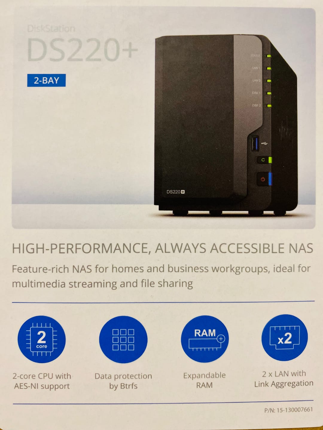 Synology 2 bay NAS DiskStation DS220+ (Diskless),Black