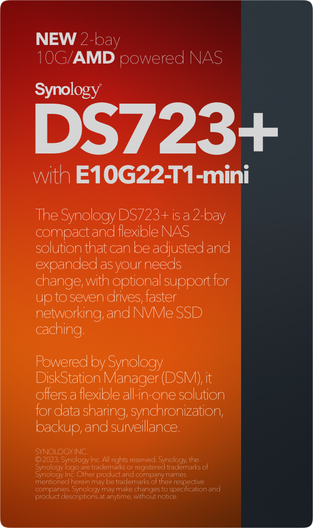 Synology DiskStation DS723+ (2Bay/AMD/2GB) NAS Network Storage