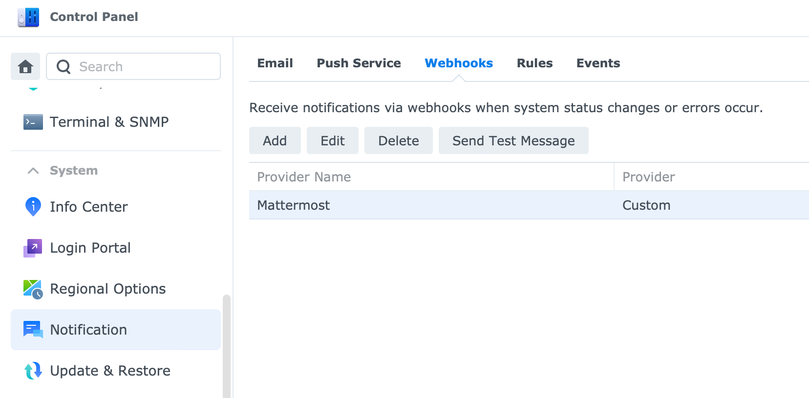 DSM push notifications with webhooks