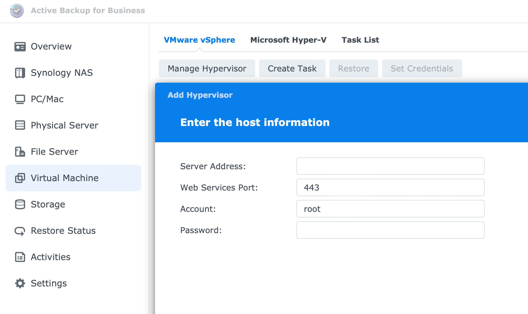 VMware & Synology (part 2) - use Active Backup for Business to backup and restore ESXi VMs