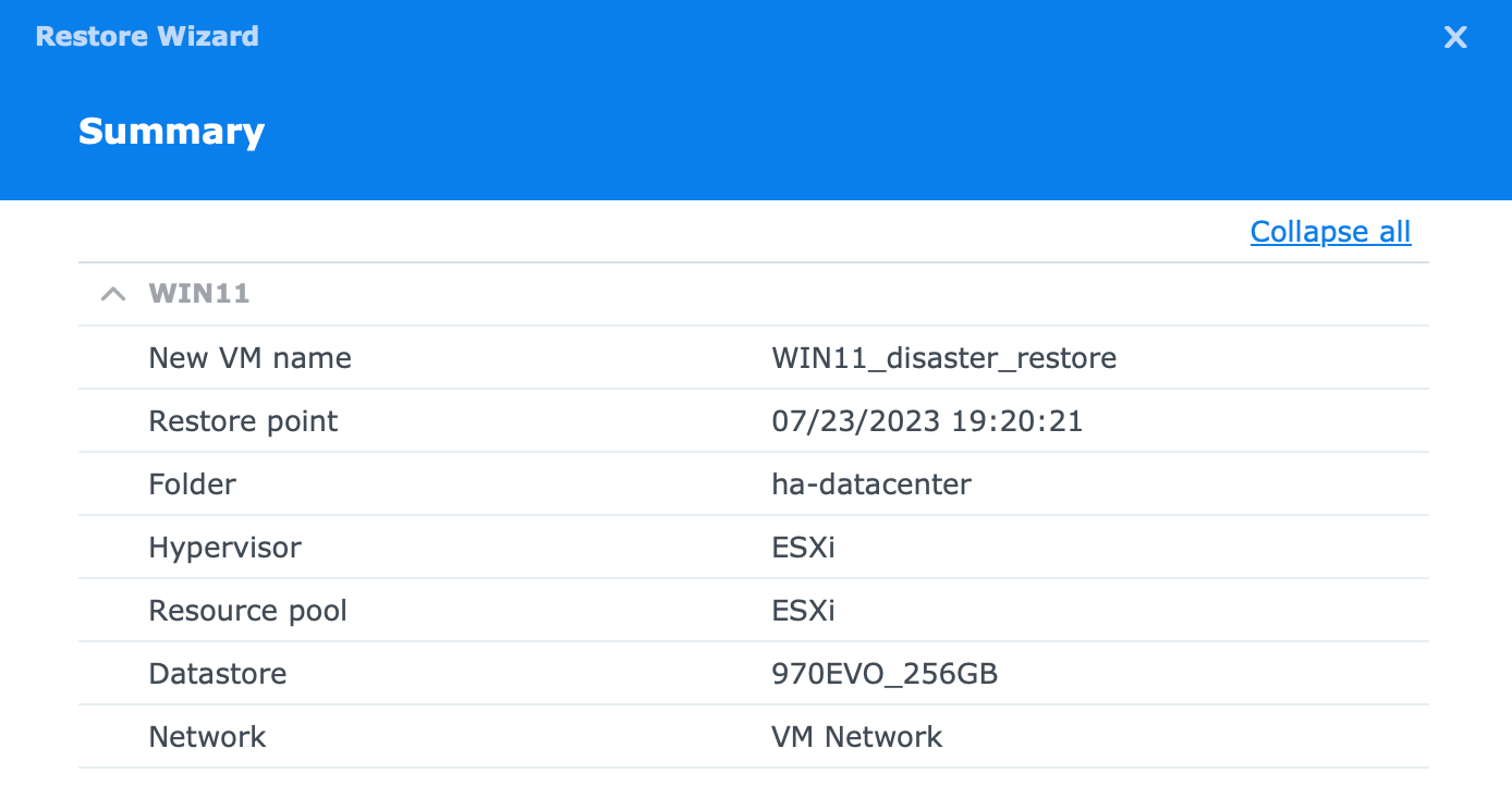 VMware & Synology (part 2) - use Active Backup for Business to backup and restore ESXi VMs