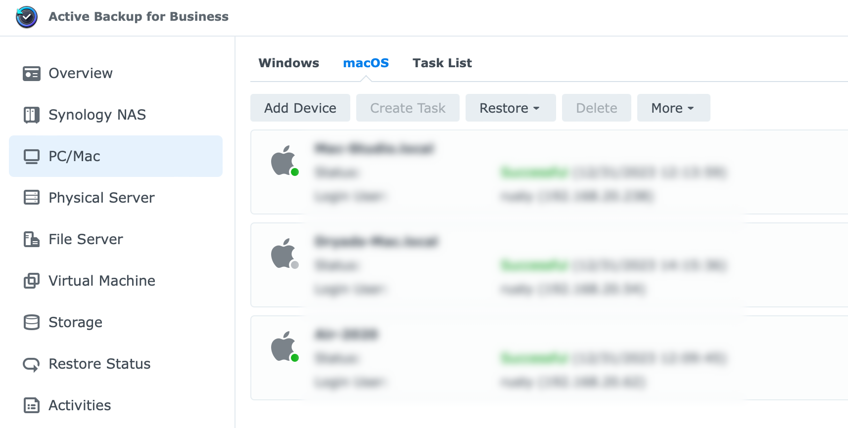 Synology Active Backup for Business - macOS, 1 year later