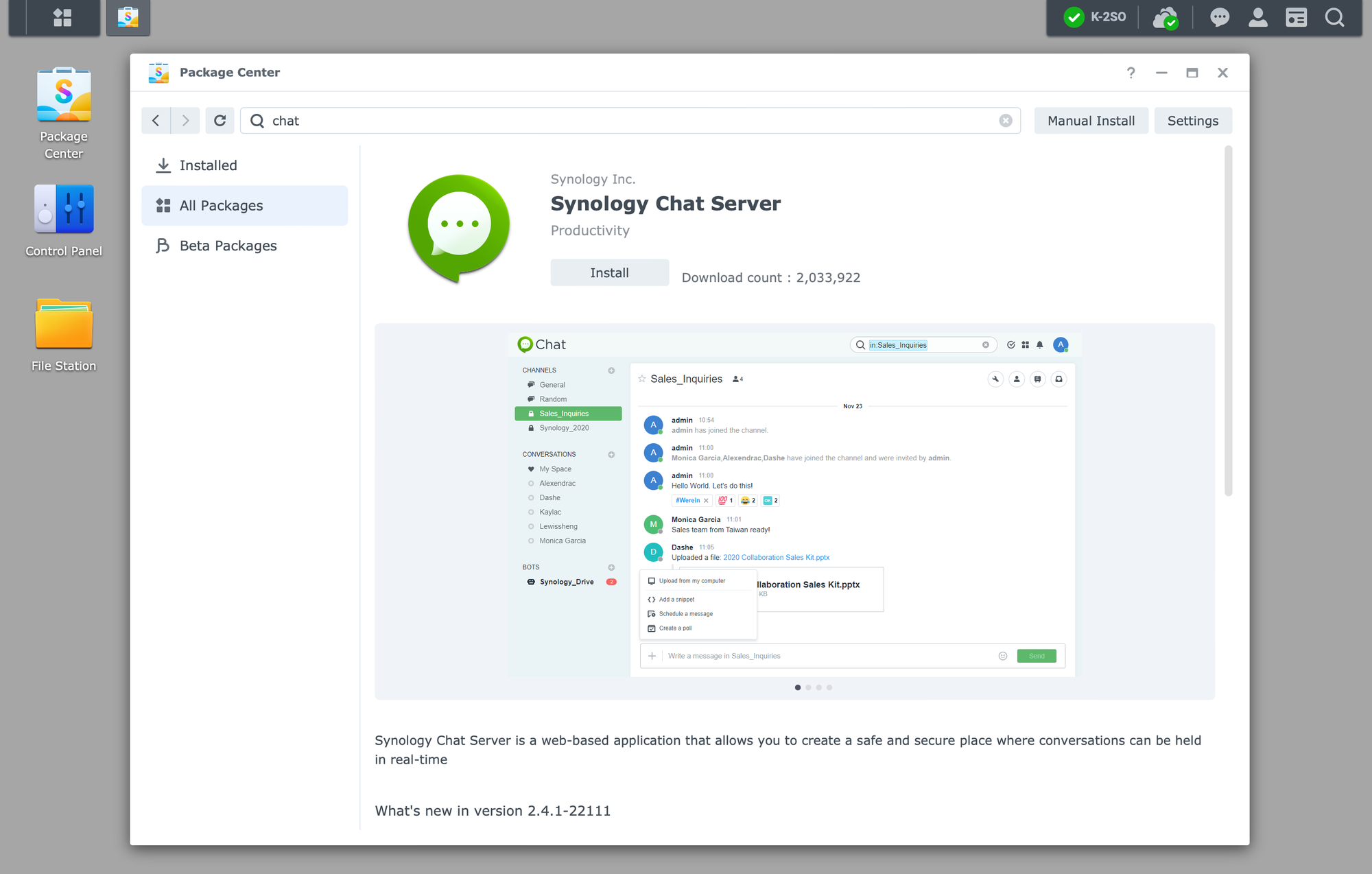 Synology Chat - self-hosted and private chat platform