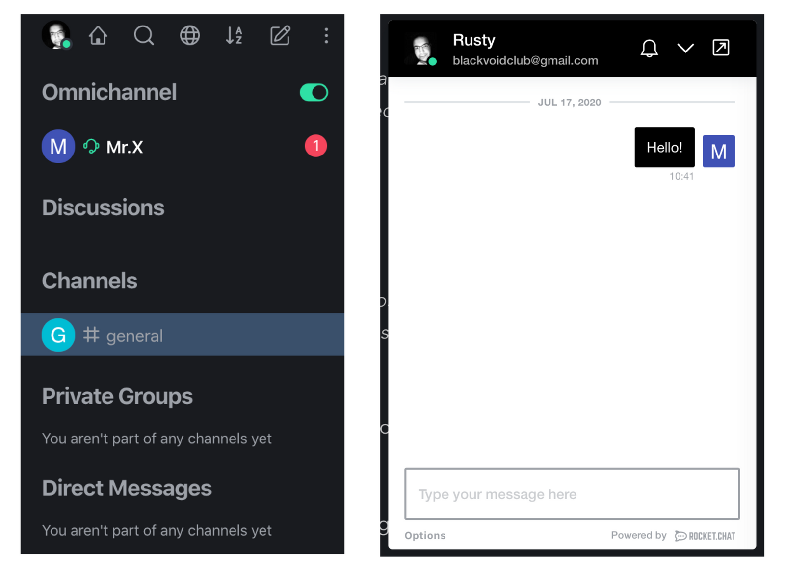 Rocket.Chat Omnichannel feature