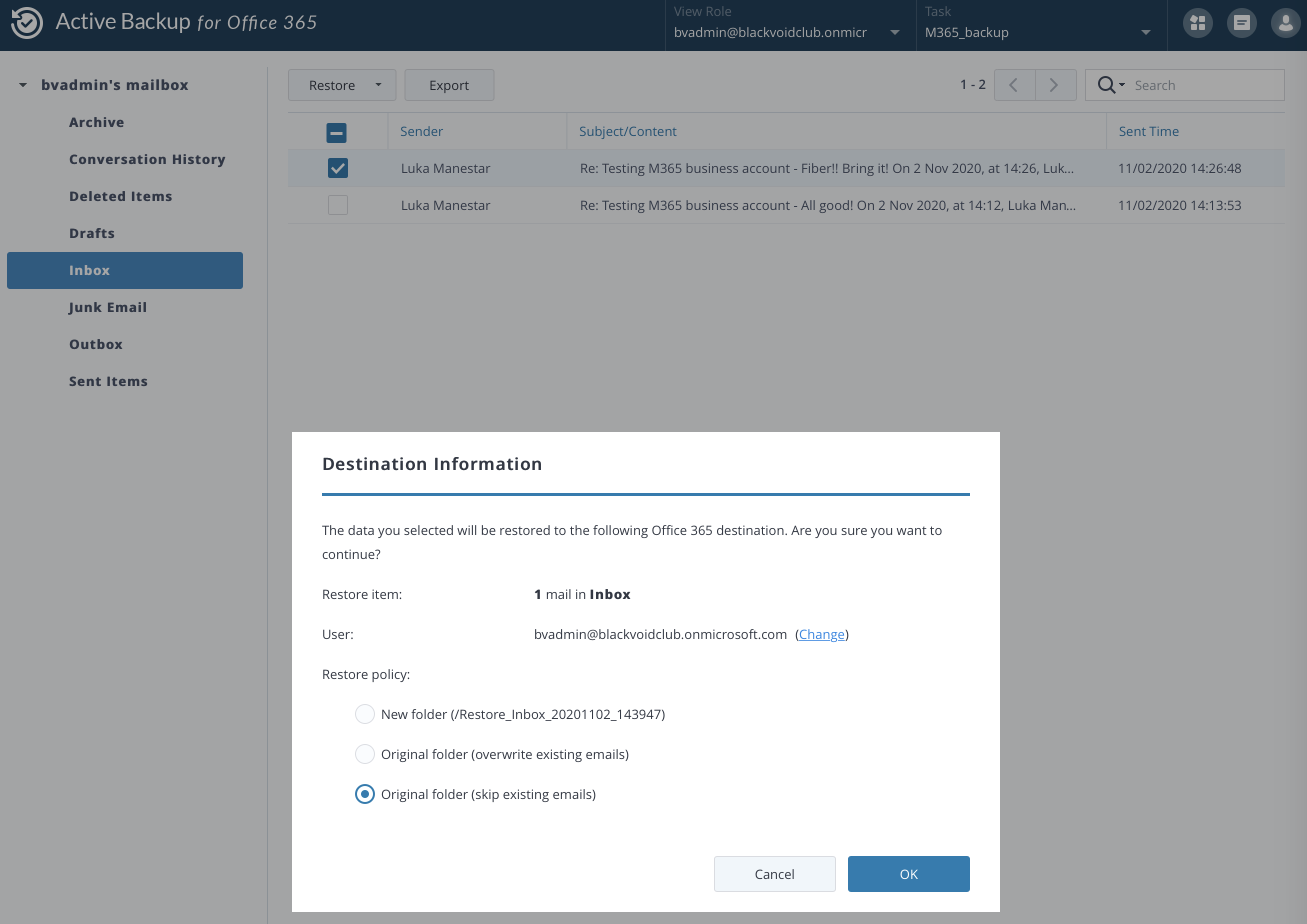 Active Backup for Microsoft 365 and DR scenarios